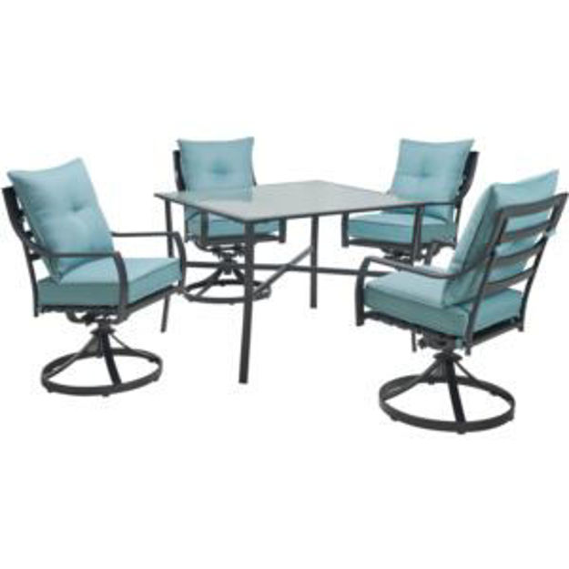 Picture of Lavallette 5-Piece Dining Set in Ocean Blue with 4 Swivel Rockers and a 42-In. Square Glass-Top Tabl