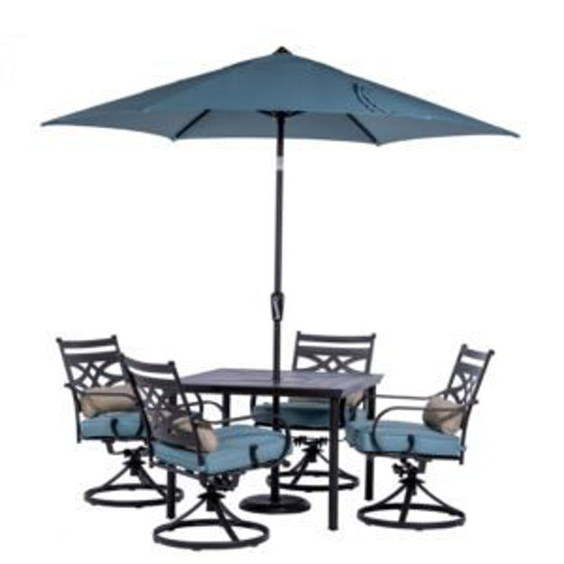 Picture of Montclair 5-Piece Patio Dining Set in Ocean Blue with 4 Swivel Rockers, 40-Inch Square Table, and 9-