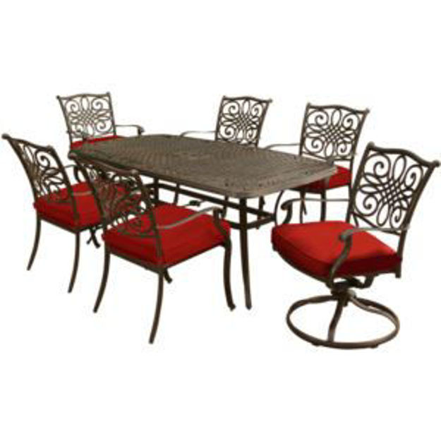 Picture of Traditions 7-Piece Dining Set in Red with Two Swivel Rockers, Four Dining Chairs, and a 72 x 38 in.