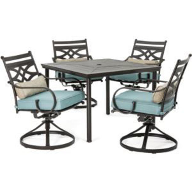 Picture of Montclair 5-Piece Patio Dining Set in Ocean Blue with 4 Swivel Rockers and a 40-Inch Square Table