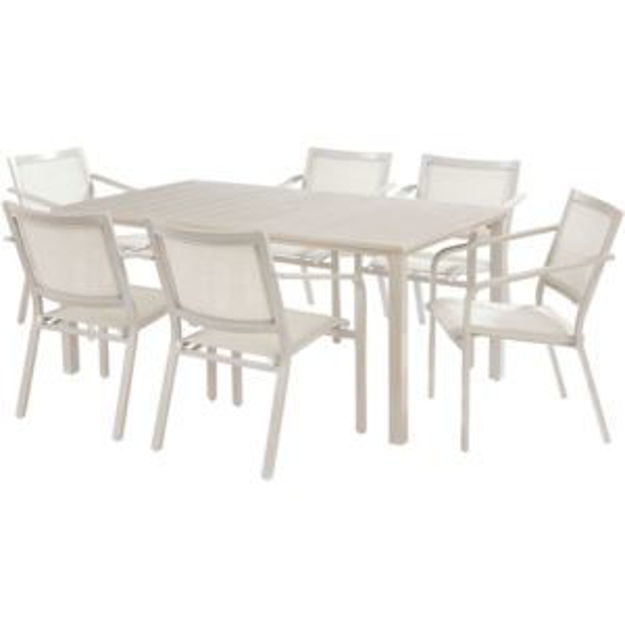 Picture of Morrison 7-Piece Dining Set with 6 Stackable Aluminum Sling Chairs and 66-in. x 38-in. Dining Table