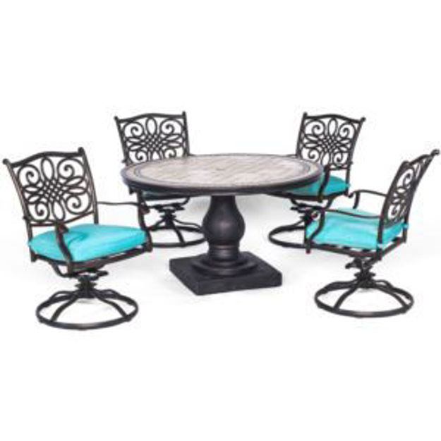 Picture of Monaco 5-Piece Dining Set in Blue with Four Swivel Rockers and a 51 In. Tile-Top Table