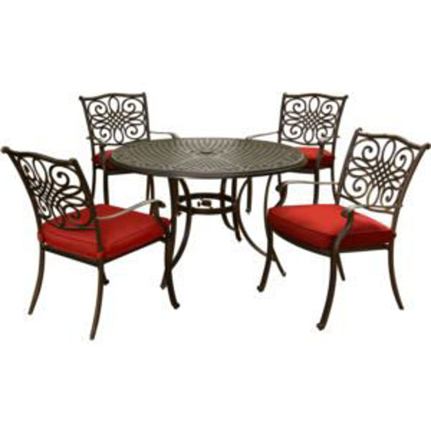 Picture of Traditions 5-Piece Dining Set in Red with 48 In. Cast-top Table and Four Dining Chairs