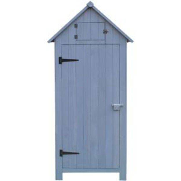 Picture of Outdoor Wooden Storage Shed with Pitched Roof, 3 Shelves and Locking Latch in Gray 2.5 Ft. W x 1.7 F