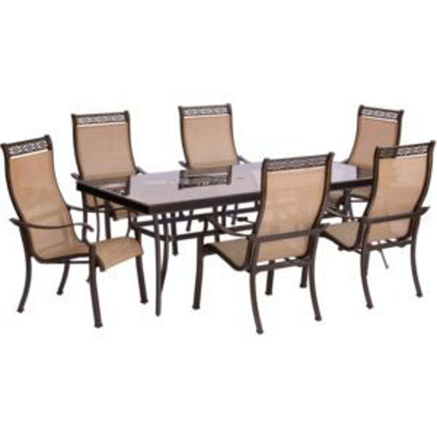 Picture of Monaco 7-Piece Dining Set with Six Sling-back Dining Chairs and One Extra Large Glass-top Dining Tab