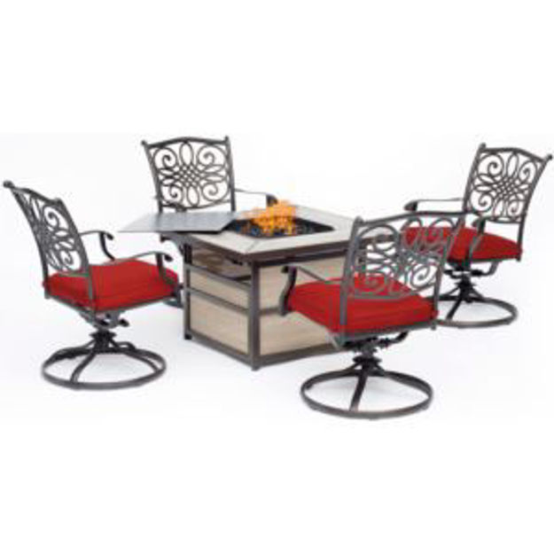 Picture of Traditions 5-Piece Fire Pit Chat Set with 4 Swivel Rockers in Autumn Berry with a 40,000 BTU Fire Pi