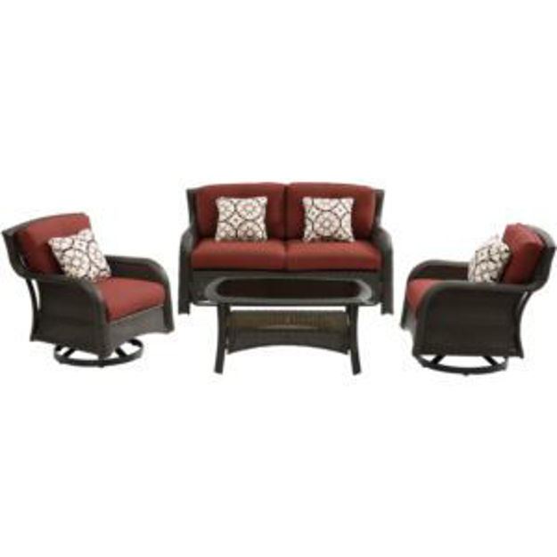 Picture of Strathmere 4-Piece Lounge Set with Loveseat, 2 Swivel Gliders, and Woven Coffee Table, Crimson Red