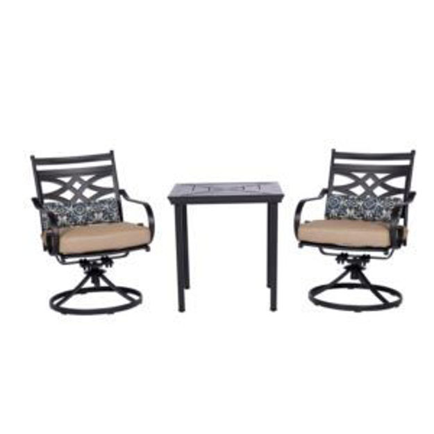 Picture of Montclair 3-Piece Bistro Dining Set in Tan with 2 Swivel Rockers and a 27-In.Square Table