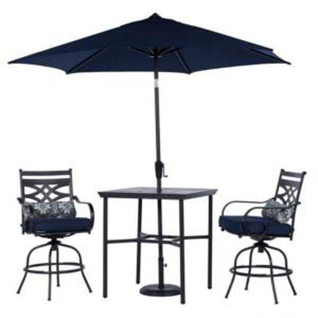 Picture of Montclair 3-Piece High-Dining Set in Navy Blue with 2 Swivel Chairs, 33-Inch Square Table and 9-Ft.