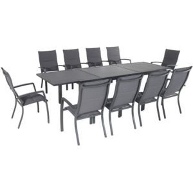 Picture of Naples 11-Piece Outdoor Dining Set with 10 Padded Sling Chairs in Gray and a 40" x 118" Expandable D