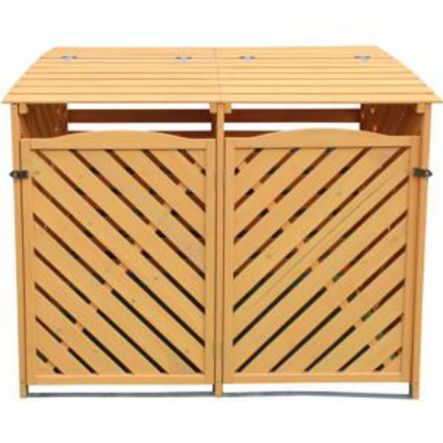 Picture of Wooden Trash and Recyclables Bin Storage Shed with Dual Front Doors and Hinged Top Lids, 4.9 Ft. x 3