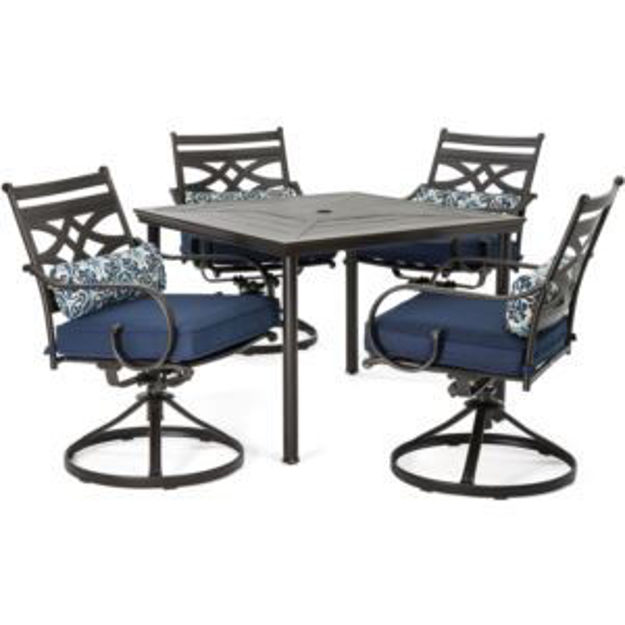 Picture of Montclair 5-Piece Patio Dining Set in Navy Blue with 4 Swivel Rockers and a 40-Inch Square Table