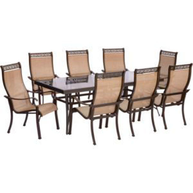 Picture of Monaco 9-Piece Dining Set with Eight Stationary Dining Chairs and an Extra Long 42 In. x 84 In. Glas