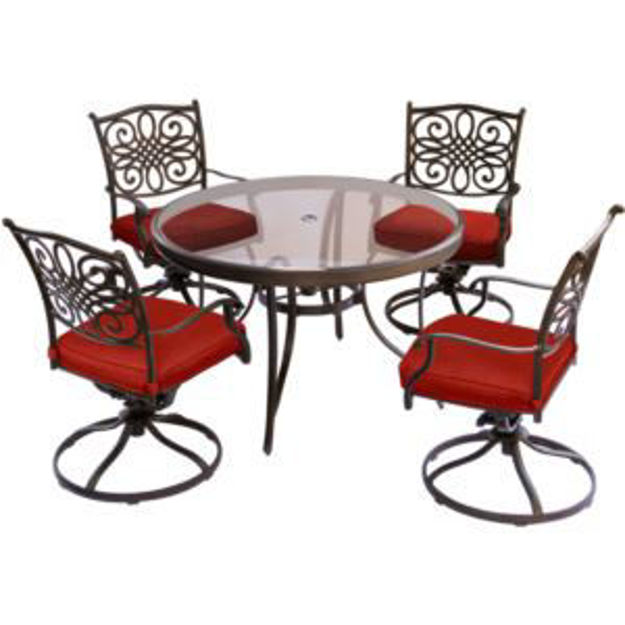 Picture of Traditions 5-Piece Dining Set in Red with a 47 in. Glass-top Table