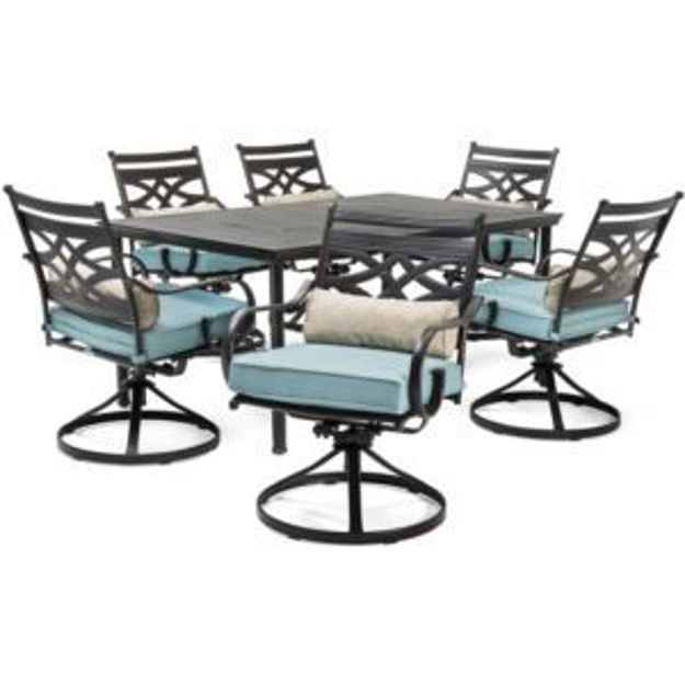 Picture of Montclair 7-Piece Dining Set in Ocean Blue with 6 Swivel Rockers and a 40" x 66" Dining Table