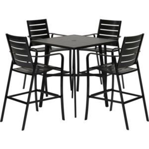 Picture of Cortino 5-Piece Commercial-Grade Counter-Height Dining Set with 4 Aluminum Slat-Back Chairs and a 38