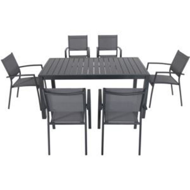 Picture of Naples 7-Piece Outdoor Dining Set with 6 Sling Chairs in Gray and a 63" x 35" Dining Table