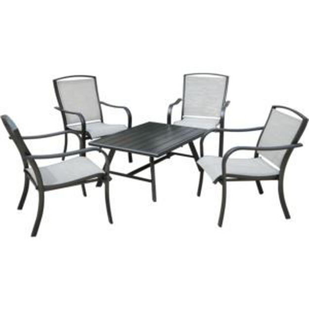 Picture of Foxhill 5-Piece Commercial-Grade Patio Seating Set with 4 Sling Lounge Chairs and a Slat-Top Coffee