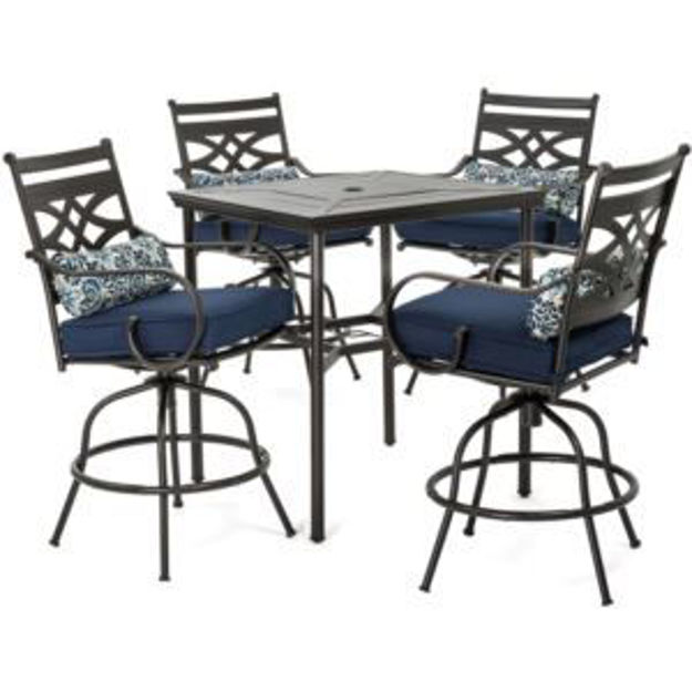 Picture of Montclair 5-Piece High-Dining Patio Set in Navy Blue with 4 Swivel Chairs and a 33-In. Counter-Heigh