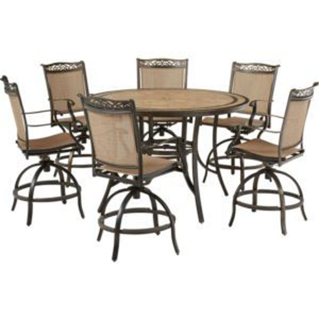 Picture of Fontana 7-Piece High-Dining Set with 6 Counter-Height Swivel Chairs and a 56-in. Tile-Top Table