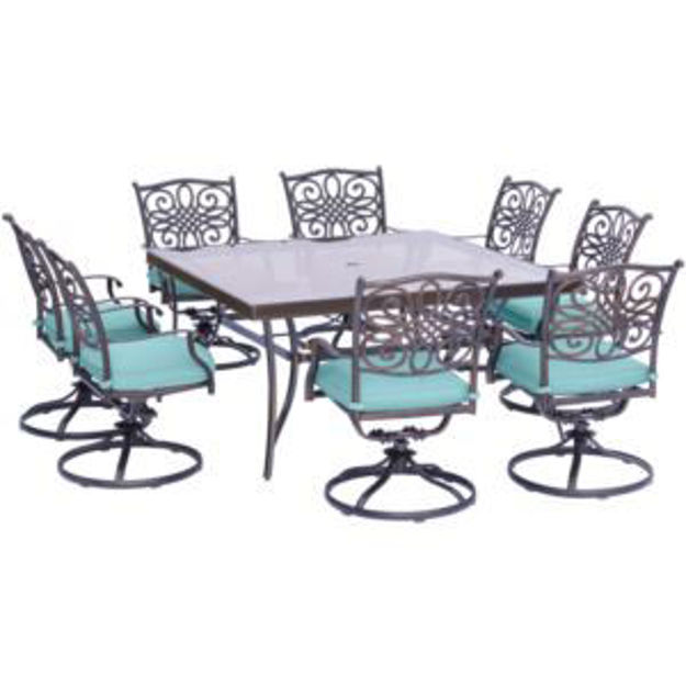 Picture of Traditions 9-Piece Dining Set in Blue with a 60 In. Square Glass-Top Dining Table