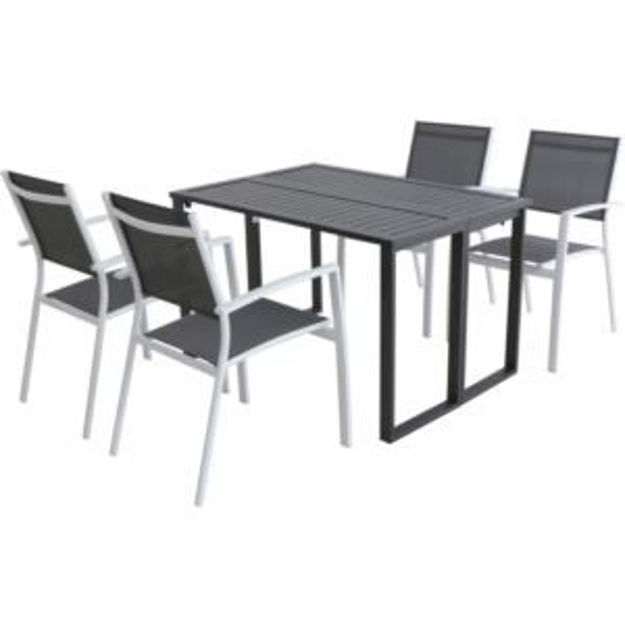 Picture of Conrad 5-Piece Compact Outdoor Dining Set w/ 4 Stackable Sling Chairs and Convertible Slatted Table,