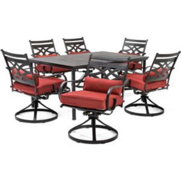 Picture of Montclair 7-Piece Dining Set in Chili Red with 6 Swivel Rockers and a 40" x 67" Dining Table