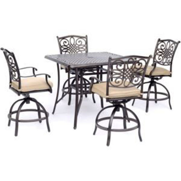 Picture of Traditions 5-Piece High-Dining Set in Tan with a 42 In. Square Cast-top Table