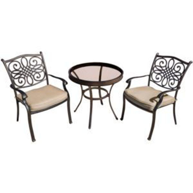 Picture of Traditions 3-Piece Bistro Set in Tan with 30 in. Glass-Top Table