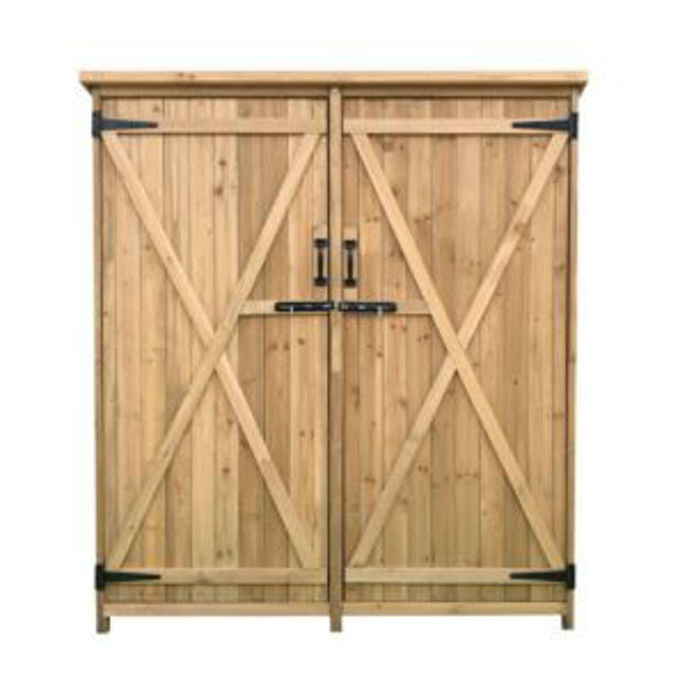 Picture of Outdoor Wooden Storage Shed for Tools, Equipment, Garden Supplies, with Shelf and Latch 4.4 Ft. x 1.