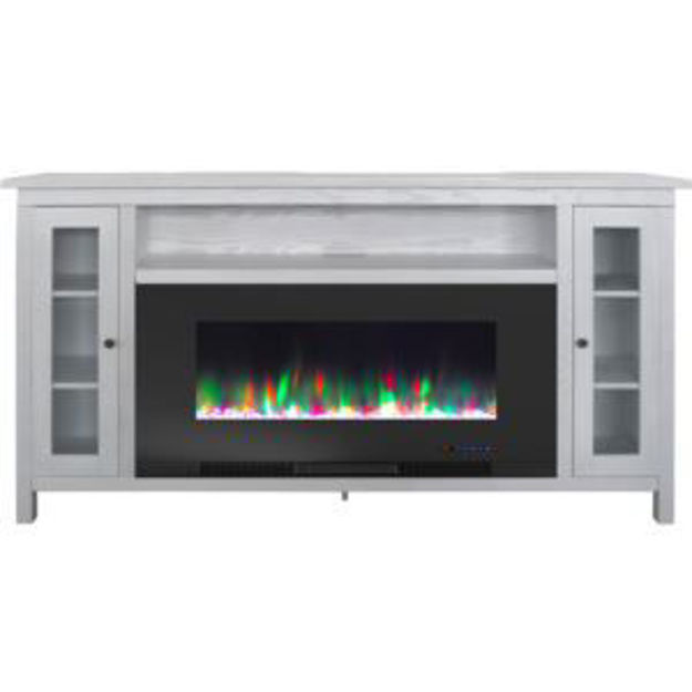 Picture of Somerset 70-In. Fireplace TV Stand in White and 42-In. Color-Changing LED Electric Heater Insert in