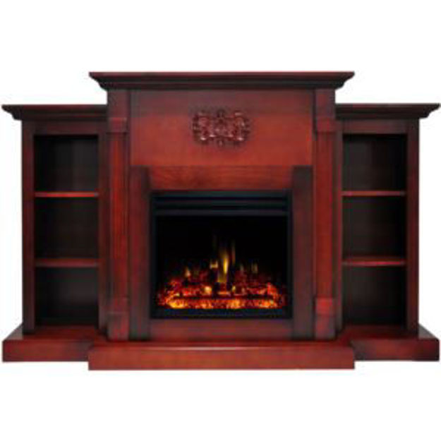 Picture of Sanoma 72-In. Traditional Electric Fireplace Heater with Built-In Bookshelves in Cherry and Colorful