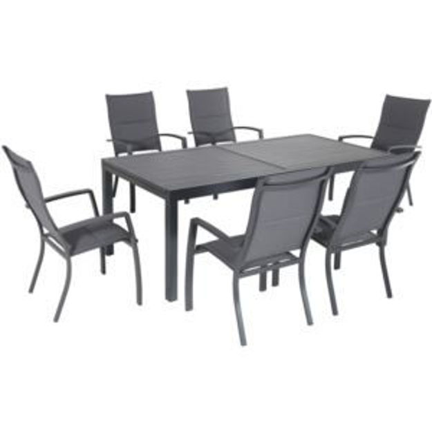 Picture of Naples 7-Piece Outdoor Dining Set with 6 Padded Sling Chairs in Gray and a 63" x 35" Dining Table