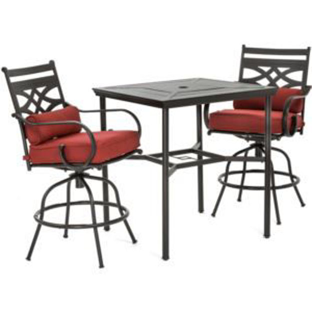 Picture of Montclair 3-Piece High-Dining Set in Chili Red with 2 Swivel Chairs and a 33-Inch Square Table