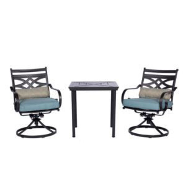 Picture of Montclair 3-Piece Bistro Dining Set in Ocean Blue with 2 Swivel Rockers and a 27-In.Square Table