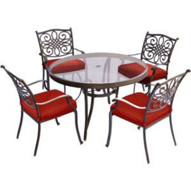 Picture of Traditions 5-Piece Dining Set in Red with 47 in. Glass-top Table