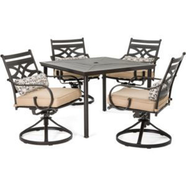 Picture of Montclair 5-Piece Patio Dining Set in Tan with 4 Swivel Rockers and a 40-Inch Square Table