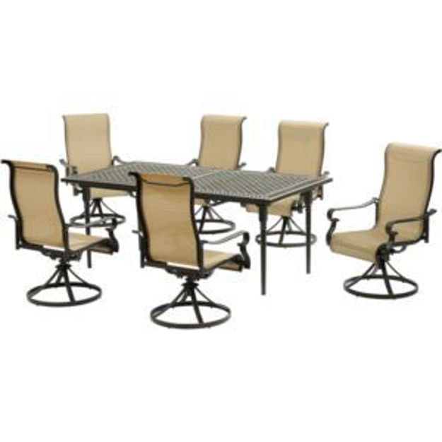 Picture of Brigantine 7-Piece Dining Set with an Expandable Cast-Top Dining Table and 6 Sling Swivel Rockers