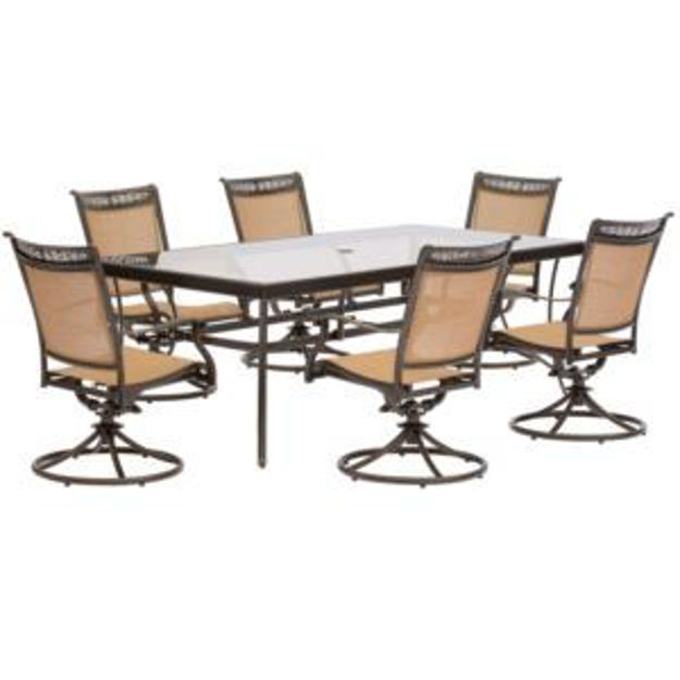 Picture of Fontana 7-Piece Dining Set with Six Sling Swivel Rockers and an Extra Large Glass-top Dining Table