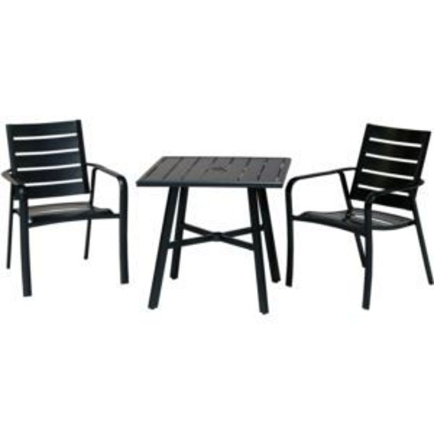 Picture of Cortino 3-Piece Commercial-Grade Bistro Set with 2 Aluminum Slat-Back Dining Chairs and a 30" Slat-T