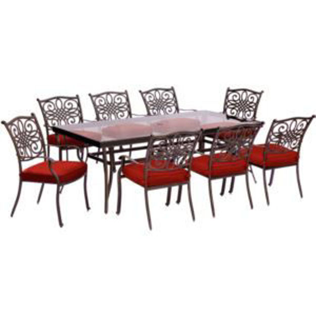 Picture of Traditions 9-Piece Dining Set in Red with an 84 x 41 In. Glass-Top Dining Table