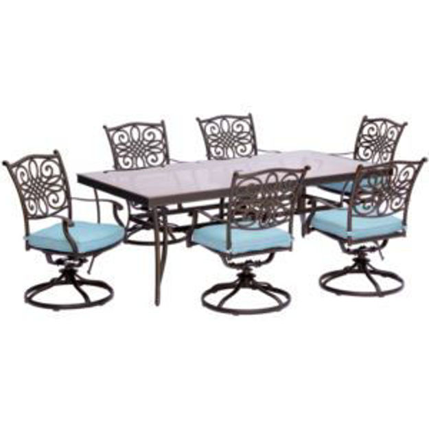 Picture of Traditions 7-Piece Dining Set in Blue with Extra Large Glass-Top Dining Table