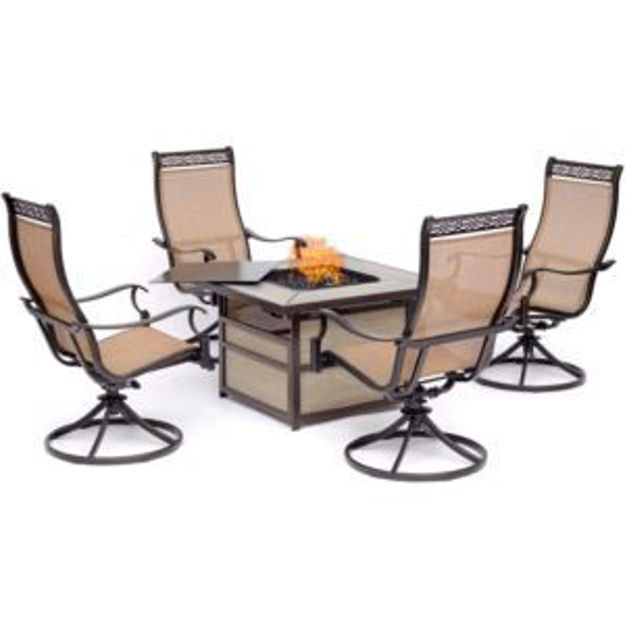 Picture of Monaco 5-Piece Fire Pit Chat Set with 4 Sling Swivel Rockers and a 40,000 BTU Gas Fire Pit Coffee Ta