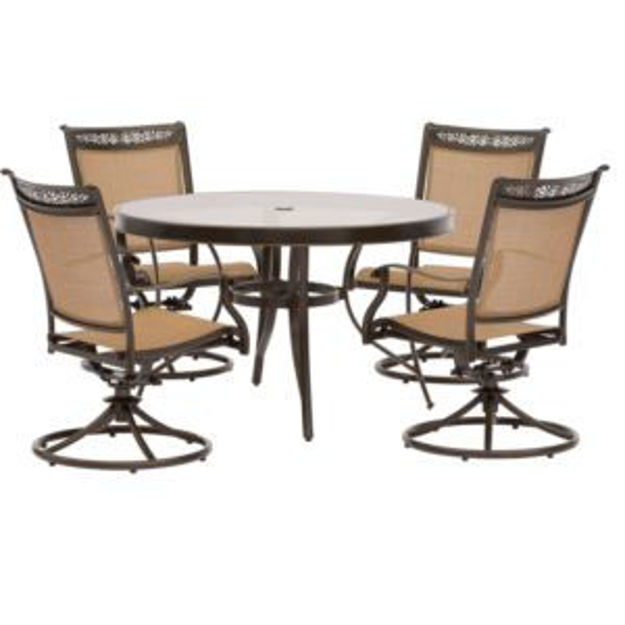 Picture of Fontana 5-Piece Dining Set with Four Sling Swivel Rockers and a 47 in. Glass-Top Dining Table