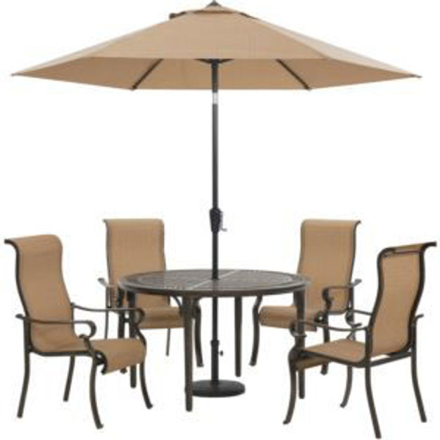 Picture of Brigantine 5-Piece Outdoor Dining Set with 4 Contoured-Sling Chairs, 50-In. Round Cast-Top Table, 9-