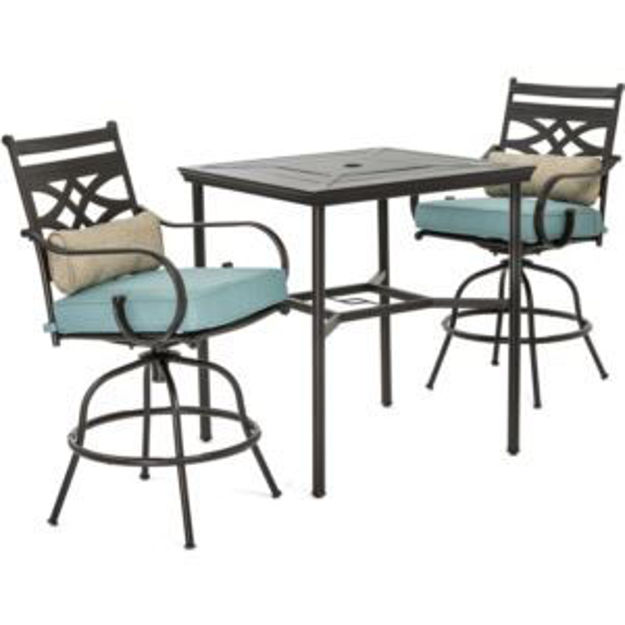 Picture of Montclair 3-Piece High-Dining Set in Ocean Blue with 2 Swivel Chairs and a 33-Inch Square Table