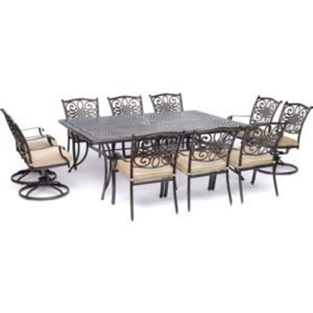 Picture of Traditions 11-Piece Dining Set in Tan with Four Swivel Rockers, Six Dining Chairs, and an Extra-Long