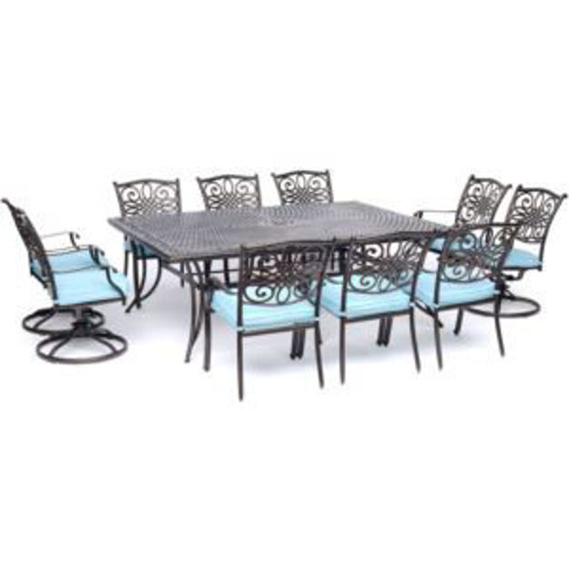 Picture of Traditions 11-Piece Dining Set in Blue with Four Swivel Rockers, Six Dining Chairs, and an Extra-Lon