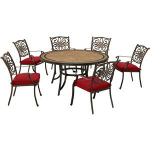 Picture of Monaco 7-Piece Dining Set in Red with Six Dining Chairs and a 60-in. Tile-Top Table