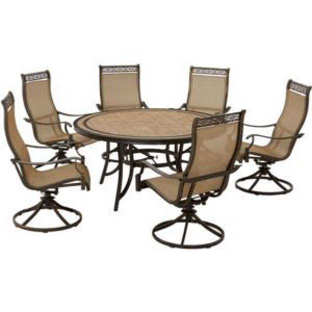 Picture of Monaco 7-Piece Outdoor Dining Set with 6 Sling Swivel Rockers and a 60-in. Tile-Top Table